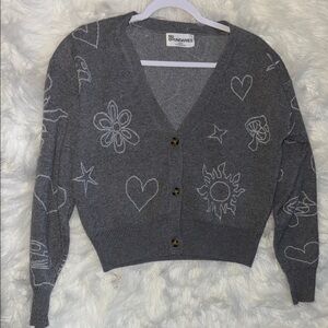 No Boundaries Charcoal Cardigan with White Patterns